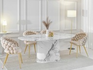 MARMUROWY OWALNY STÓŁ NA JEDNEJ NODZE DO SALONU BELONA 200 CM BIAŁY