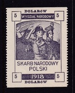 Skarb Narodowy Polski 5 $, 1918, Emigracja USA, druk nominału fioletowy, RR