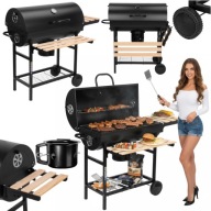 GRILL WĘGLOWY OGRODOWY PRZENOŚNY DUŻY XXL BECZKA NA KÓŁKACH Z POKRYWĄ