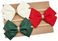 Opaski na głowę z kokardkami na święta ecru zielona i czerwona