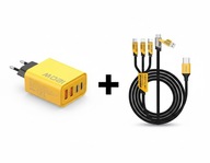 Zestaw Mocy 120W Ładowarka Sieciowa 4 porty+Kabel 3w1 USB-C/Lightning/Micro