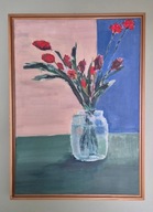 BUKIET W SŁOIKU - obraz na płótnie, akryl w ramie z Cedru Kanadyjskiego