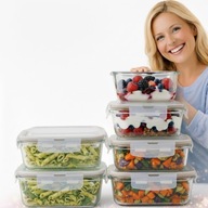 ZESTAW 6x Szklane Pojemniki Na Żywność LUNCHBOX Pokrywka MOCNE Żaroodporne