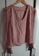 Bluzka różowa Pudrowa Włoska Tiul Rękawy Dekolt V Uni