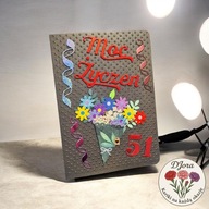 Ręcznie robiona kartka urodzinowa z personalizacją wieku DJora - bukiet nr4