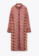 Z A R A wzór retro długa koszula tunika tiulowa print transparentna vintage