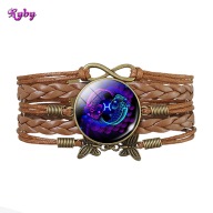 Skórzana bransoletka - Ryby - regulowana, ozdobne dodatki - 25mm