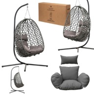 FOTEL WISZĄCY WOLNOSTOJĄCY MEVEN 113CM OGRODOWY TECHNORATTAN GRAFITOWY