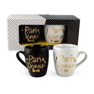 Kubek BGtech czarny biały z nadrukiem 300 ml zestaw Pan Domu Pani Domu