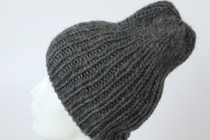 Wełniana czapka Eskimo - rękodzieło, M/L, grafitowa, grafit, wełna, ciepła