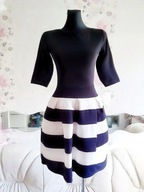 SUKIENKA W PASKI CZARNO BIAŁA ROZKLOSZOWANA MIDI paski paskami elegancka