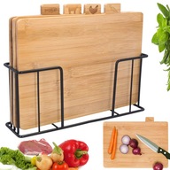 DESKA BAMBUSOWA KUCHENNA KUCHNIA DO KROJENIA ZESTAW 4 SZTUKI W STOJAKU