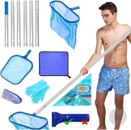 ZESTAW DO CZYSZCZENIA BASENU PODBIERAK SIATKA ZBIERAK RĘKAWICE SZCZOTKA