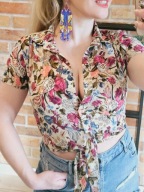 Monki koszula bluzka koszulka top kwiaty boho r. XS