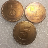 5 ZŁ. 1981 rok, piękne, bardzo rzadkie, trzy monety.
