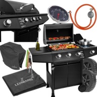 GRILL GAZOWY 3+1 BLACK OGRODOWY DUŻY KOMIN TERMOMETR RUSZT ŻELIWNY+POKRYWA