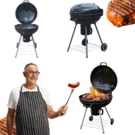 GRILL WĘGLOWY OGRODOWY DUŻY OKRĄGŁY RUSZT Z POKRYWĄ TERMOMETR POPIELNIK