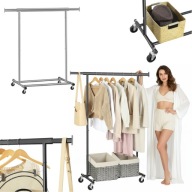 WIESZAK NA UBRANIA STOJĄCY METALOWY NA KÓŁKACH PODŁOGOWY CZARNY REGULOWANY