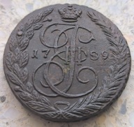 Rosja - 5 kopiejek 1789 EM K.II - BARDZO ŁADNA