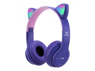 Słuchawki dla dzieci Kotki Bluetooth LED RGB fioletowe Ładne Brzmienie