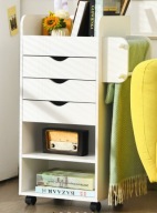 Wózek na kółkach szafka z szufladami biała stolik boczny,3 półki