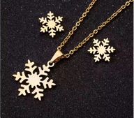 Wisior Śnieżynka + łańcuszek + kolczyki stal nierdzewna 316L