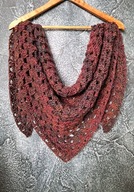 CIEPŁA MIĘKKA SZYDEŁKOWA CHUSTA WEŁNA MERINO_BORDOWO POMARAŃCZOWO GRANATOWA