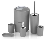 ZESTAW ŁAZIENKOWY AKCESORIA SZCZOTKA WC KOSZ DOZOWNIK MYDELNICZKA KUBKI 6w1