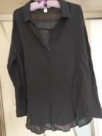 BLUZKA DAMSKA CZARNA Z KOŁNIERZYKIEM LUŹNA PRZEWIEWNA BAWEŁNA + LEN R.44