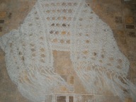 SZAL RĘCZNIE ROBIONY SREBRNA NITKA ELEGANCKI AŻUR dł 240cm