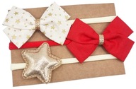 Opaski na głowę z kokardkami na święta ecru gwiazdki czerwona i gwiazdka