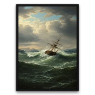 Plakat z ramą 40x50cm Bitwa o Przetrwanie statek morze sztorm ocean żywioł
