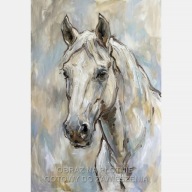 Koń malarstwo szkic obraz na płótnie 55x80 canvas olejny art biały głowa