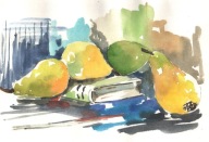 = Obraz =martwa natura=akwarela=owoce=