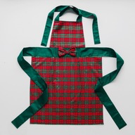 Świąteczny fartuch w kratę zielony czerwony z kokardką złota nić home&you
