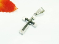 Zawieszka do łańcuszka krzyżyk stal 316L srebrny czarna wstawka Z330