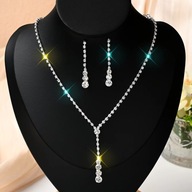 Komplet Biżuterii Srebrnej Białe Cyrkonie Krawatka delikatny prosty