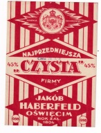 Oświęcim, JAKOB HABERFELD, CENA ZŁ 3,8 , ETYKIETA, ALKOHOL