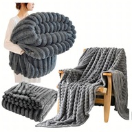 GRUBY KOC NARZUTA 220 cm x 200 cm PLED TŁOCZONY EFEKT MIĘKKI DUŻY SZARY XXL