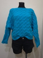 Sweterek warkocz pleciony niebieski lazur nietoperz uni