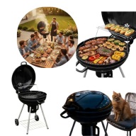 GRILL WĘGLOWY OGRODOWY ZAMYKANY OKRĄGŁY DUŻY POPIELNIK TERMOMETR GRIL BBQ