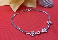 SREBRNA BRANSOLETKA Z 3 SERCAMI PRÓBA 925