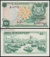 BNA - SINGAPUR 5 Dollars 1967 A/19 543719 # P2a # XF