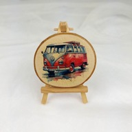 Mini obrazek z plastra brzozy - podstawka pod kubek - VW T1 bus