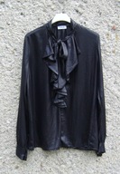 Made In Italy elegancka czarna damska bluzka z żabotem EROS L