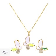 Kom47324 Komplet złocony dziecięcy motyl żółty