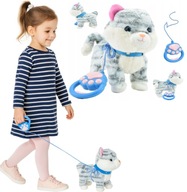 Chodzący kotek interaktywny miauczy zabawka na smyczy dla malucha dziecka