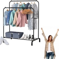 WIESZAK NA UBRANIA STOJĄCY DUŻY STOJAK METAL CZARNY PODWÓJNY LOFTOWY