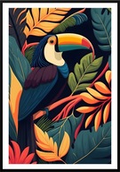 A2 OBRAZ PLAKAT PTAK PTAKI PLAKAT KOLOROWY TUKAN WŚRÓD LIŚCI
