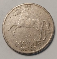 NORWEGIA - 1 KORONA 1959 - KOŃ